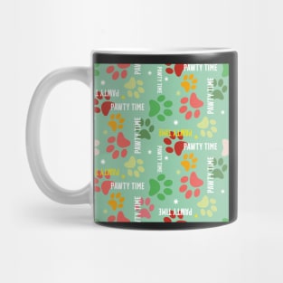 pawty time – paw prints on green seamless repeat pattern Mug